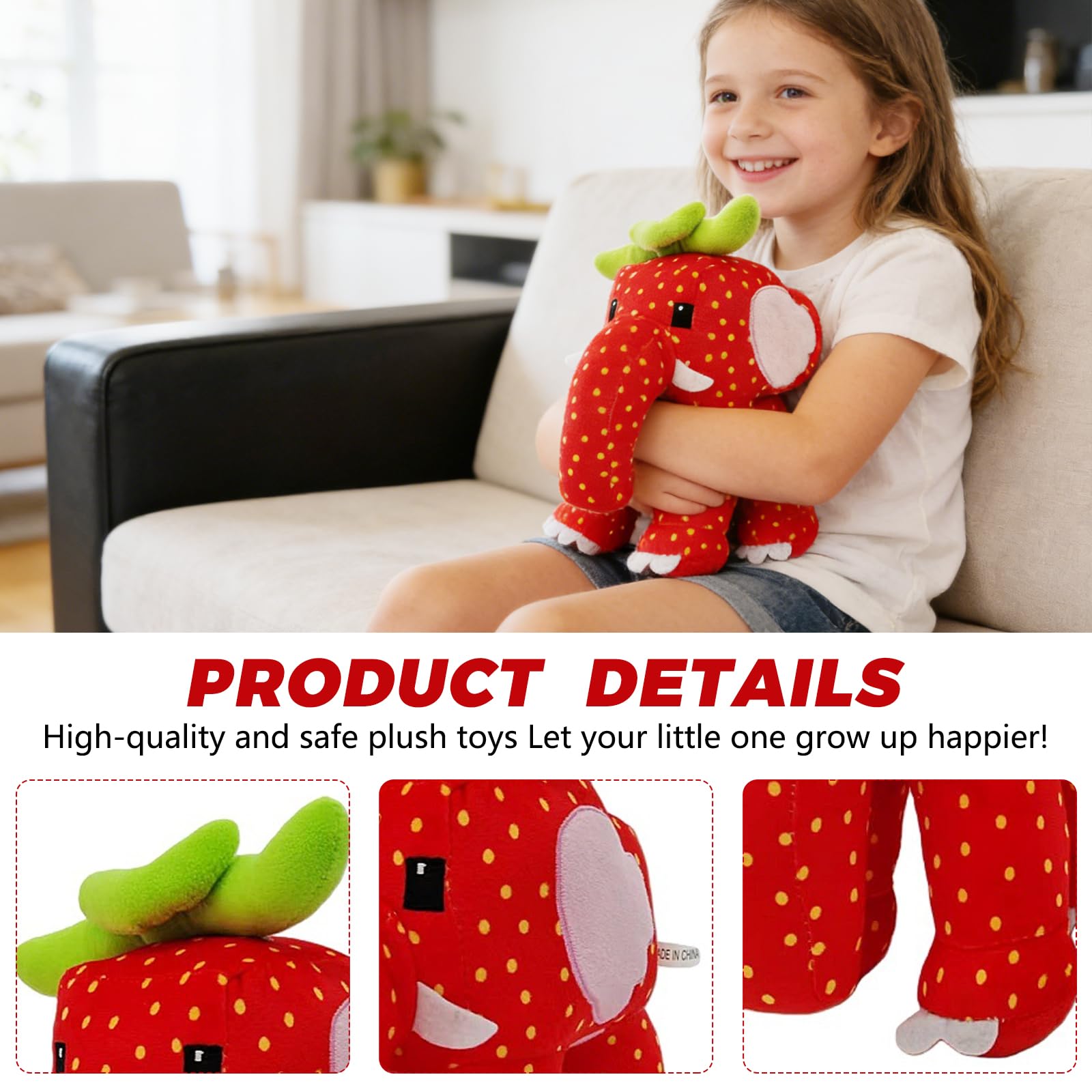 SINJAETRQ Brainrot Plush Strawberry Elephant, 67 ToyStuffed Animal for Kids and Adults Soft Plushie Gift Home Decor - Image 3