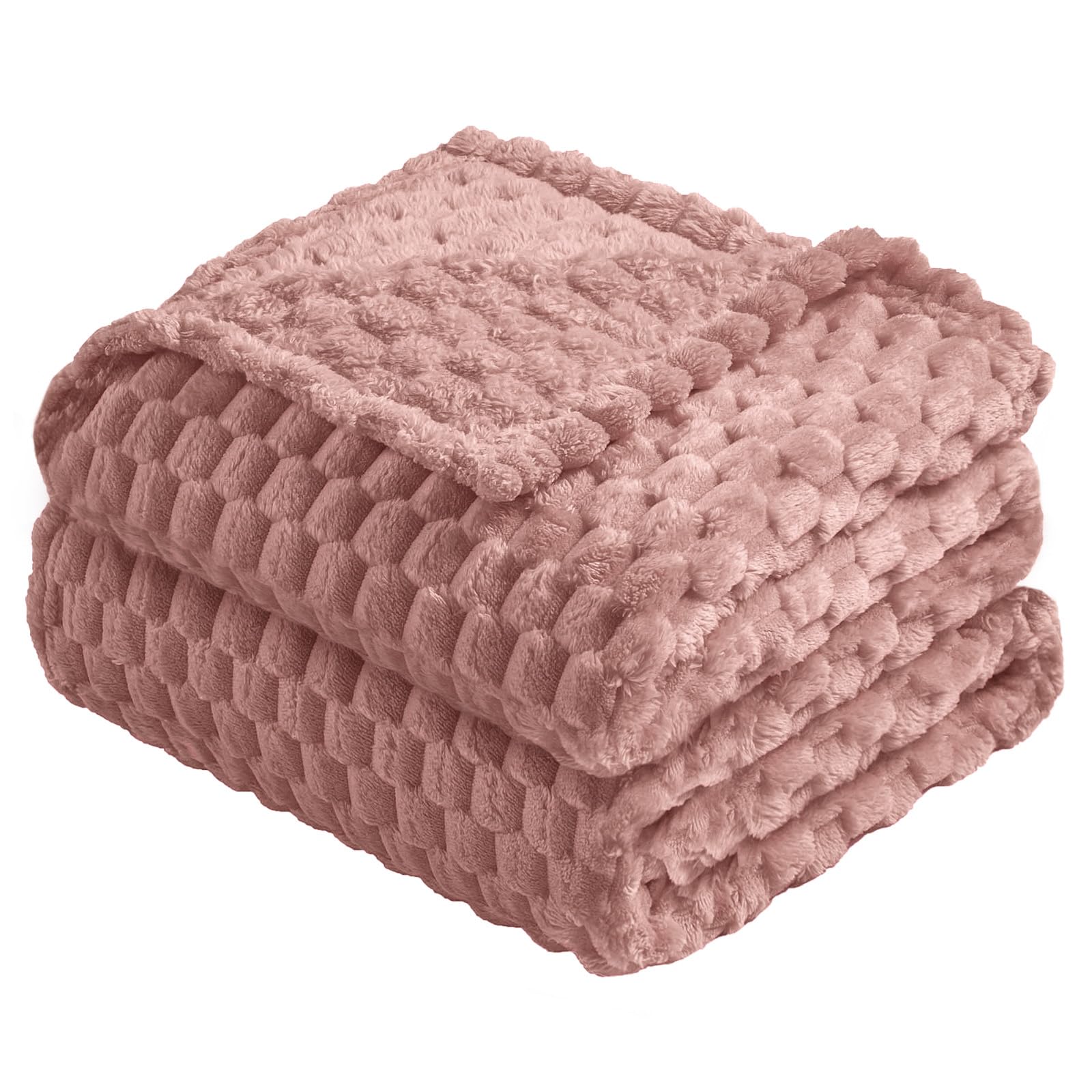 Vessia Flannel Fleece Twin Size Blanket(60x80 inch), 3D Jacquard Pink Fuzzy and Warm Blanket for Couch,Sofa,Bed,Chair, 300GSM Super Soft Touch Cozy Lightweight Home Decor for All-Season — image 1