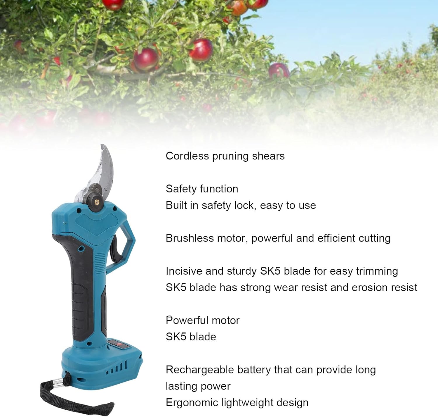 FTVOGUE Blue Electric Pruning Shears, 30mm Heavy Duty Cordless Rechargeable Digital Display Branch Cutter with Safety Lock and SK5 Blades, for Gardening Trimming and Tree Pruning