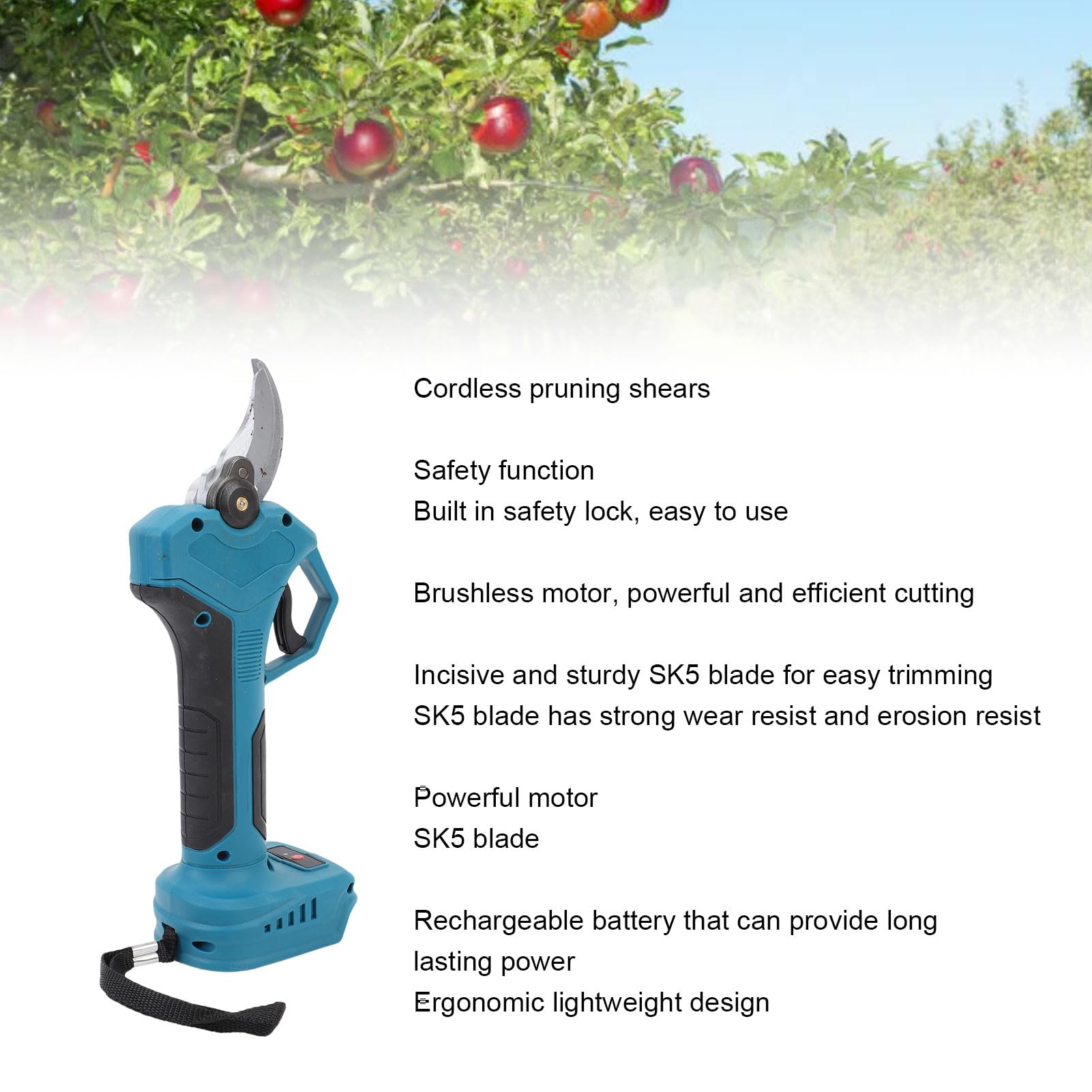 Cizalla Poda Eléctrica, Ramas árboles Digitales Inalámbricos Recargables 30 Mm Recargables para Recorte árboles Jardinería, con Bloqueo Seguridad,