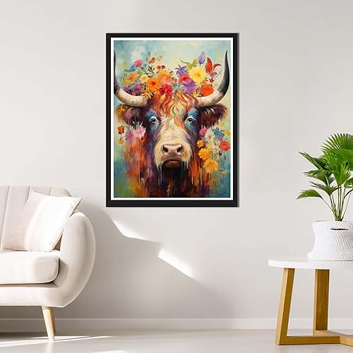 Miniatura 3 de Rovepic - Kits de pintura de diamantes 5D con diseño de vaca, taladro completo, pintura de bricolaje con diamantes, flor de cristal, diamantes de