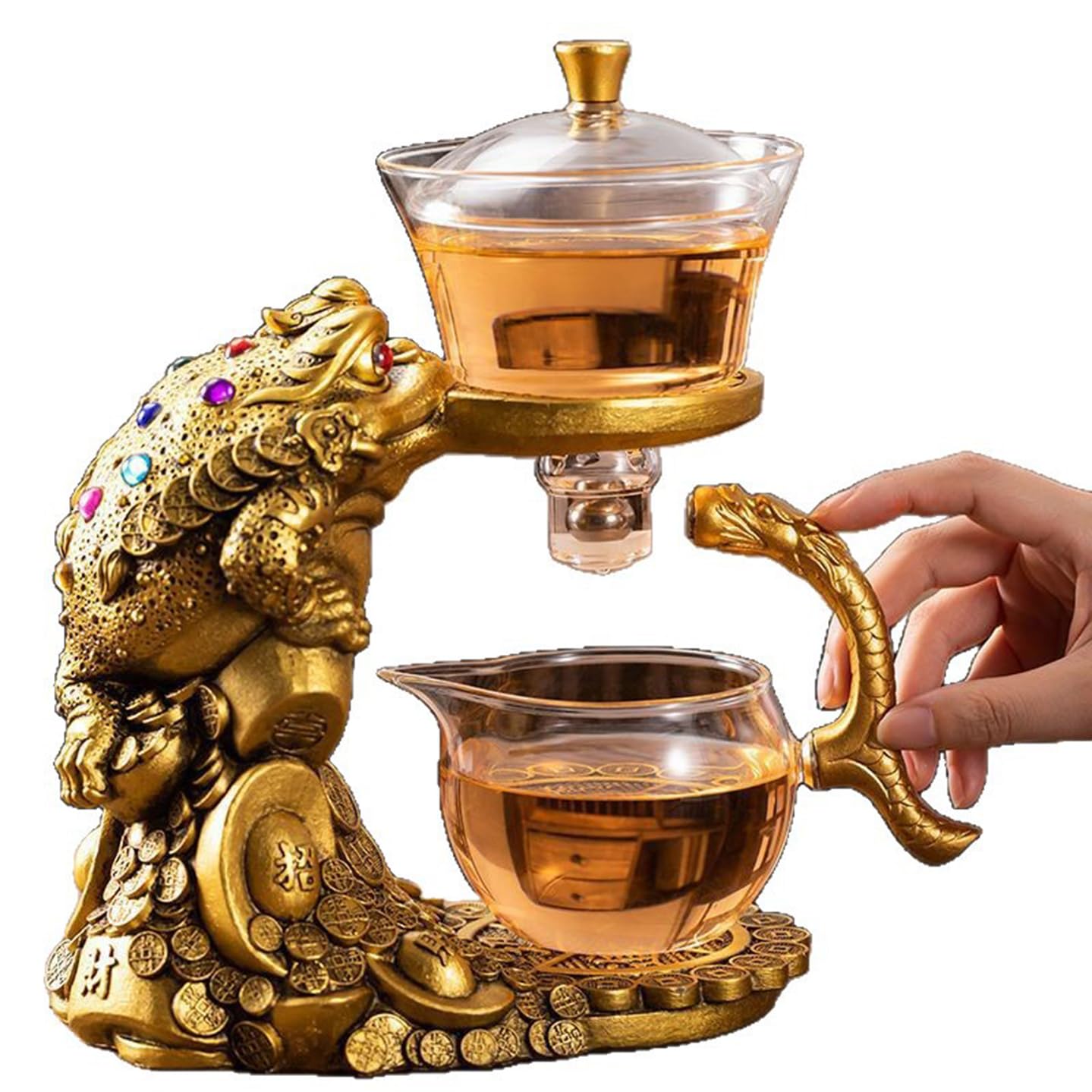 Kreatywny złoty żółw wzór Lenia Kung Fu Szklany Serwis do Herbaty Półautomatyczny Zestaw do Herbaty, Odpowiedni dla Miłośników Herbaty, Serwis do Herbaty (300ml/350ml)
