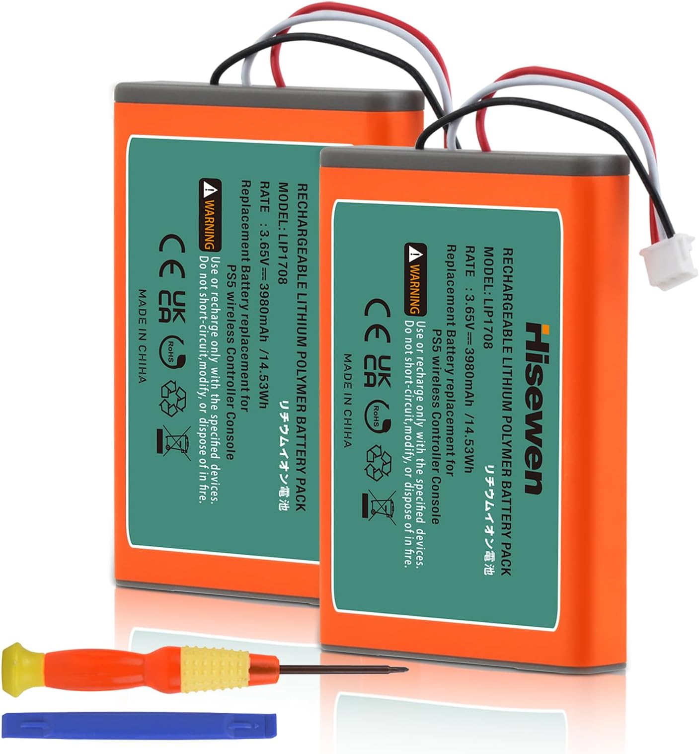 - Hisewen LIP1708 Battery 2 Pack for Sony PlayStation 5 DualSense CFI-ZCT1W Wireless Controller