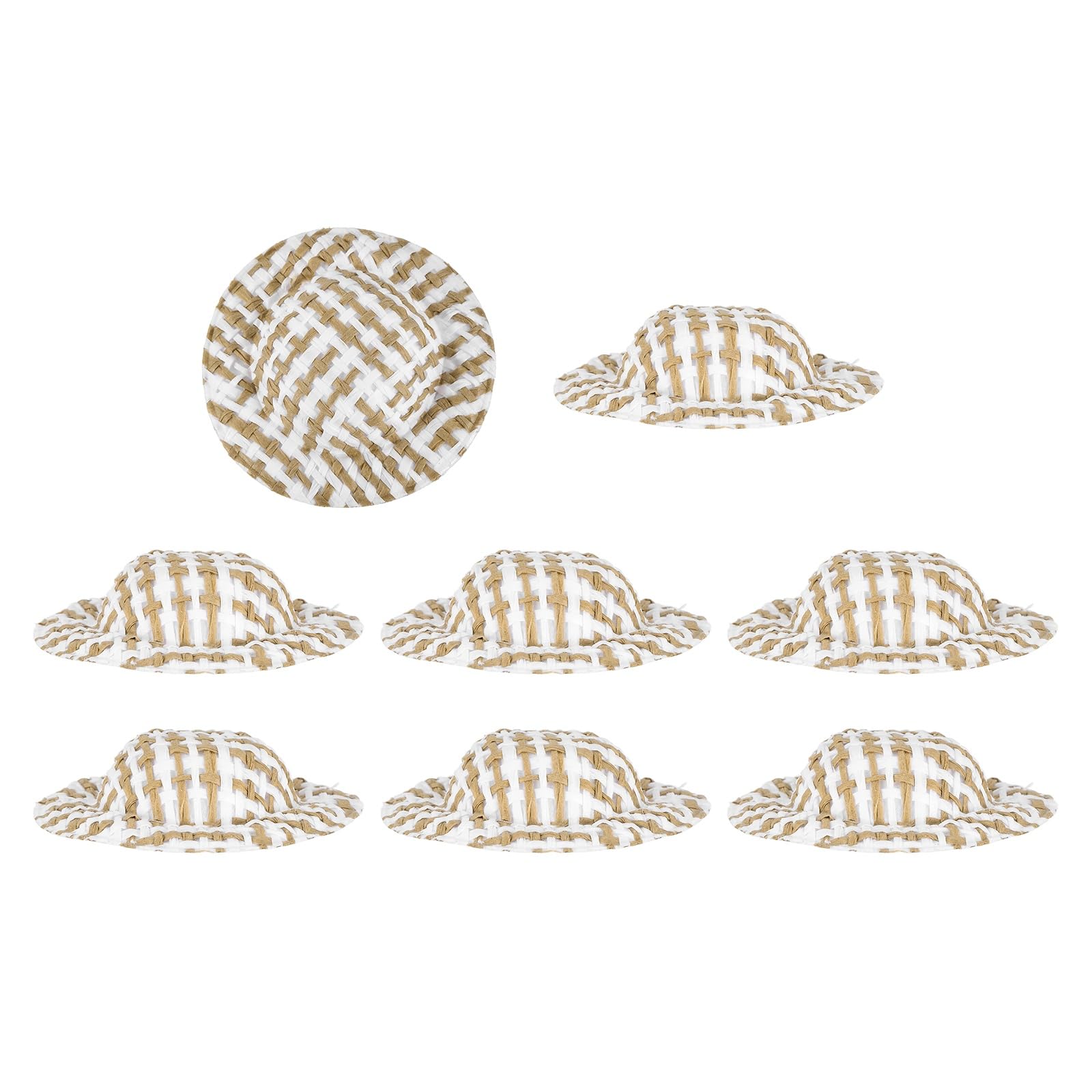 PATIKIL 8 Pcs Mini Straw Hats, 2 x 0.5 Inch Craft Doll Hats Miniature Ornaments Woven Caps for DIY Dollhouse Decoration Hair Accessories Snowman Weddings Party, Coffee/White