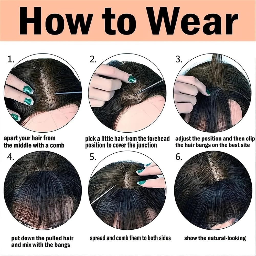 grzywka Clip-In Bangs Hairpiece dla kobiet 100% ludzkie proste włosy nakładki do codziennego noszenia dopinki do włosów(Dark Brown)
