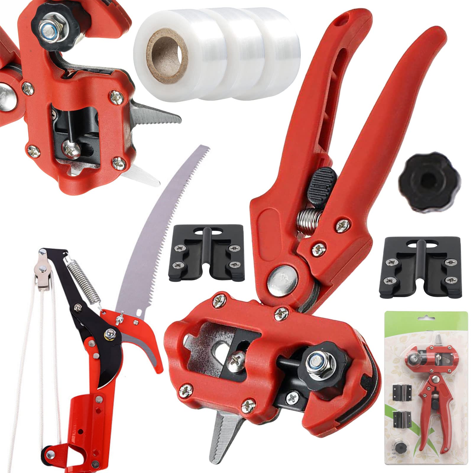 Kit di utensili per innesto da giardino 2 in 1, innesto a V/innesto a U/innesto a Omega, forbici da potatura per alberi da frutto da giardino, set di utensili per taglio e innesto con nastri per inn