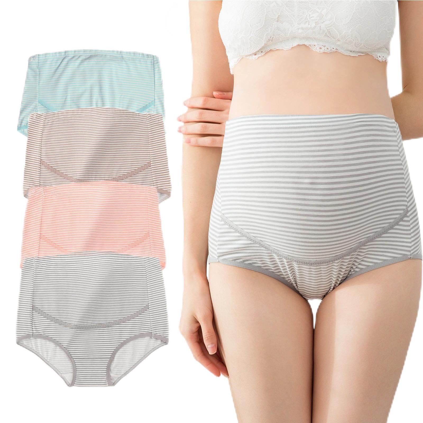 AUTUCAU Maternity Cotton Underwear High Waist Adjustable Pregnancy Seamless Soft Hipster Panties Over Bump 4-Pack