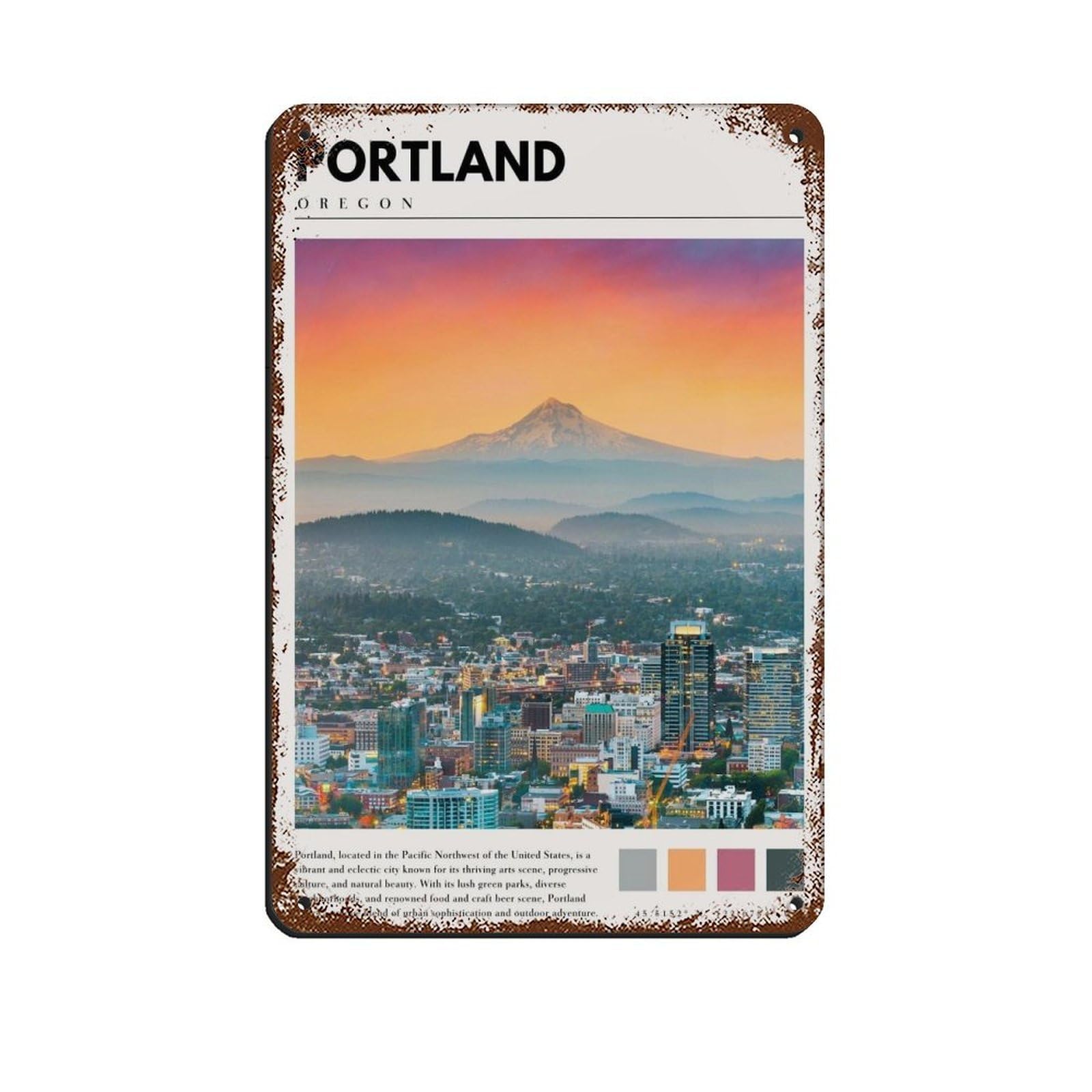 Portland Oregon Poster Portland Photo Art Retro Poster Metal Tin Sign Chic Art Retro Iron Painting Bar People Cave Cafe Family Garage Poster Wall Decoration 8x12inch(20x30cm)