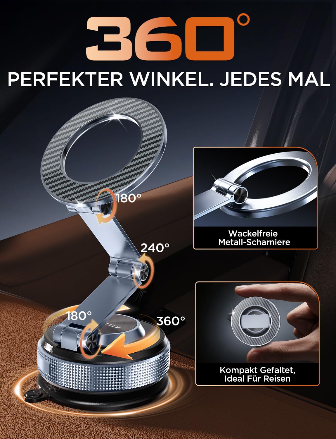 MSXTTLY Handyhalterung Auto–Vmag S3 2026 Magnetische Handyhalterung Auto mit Metall-Dual-Fold-Arm & Erweiterter Reichweite, Kompatibel mit iPhone 17 Pro Max,16-12 & Android (mit Magnetring) Schwarz