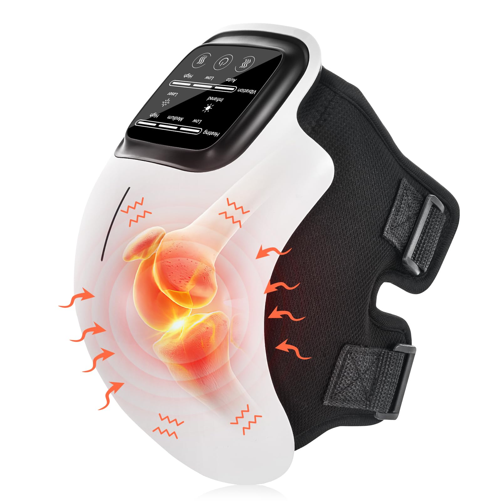 Red Light and Massage Therapy, 3-in-1 Smart Knee Massager, 3 Vibration Modes and 3 Heating Levels, LED Vitality Joints Knee Massager, 48CM Strap (Fits 15