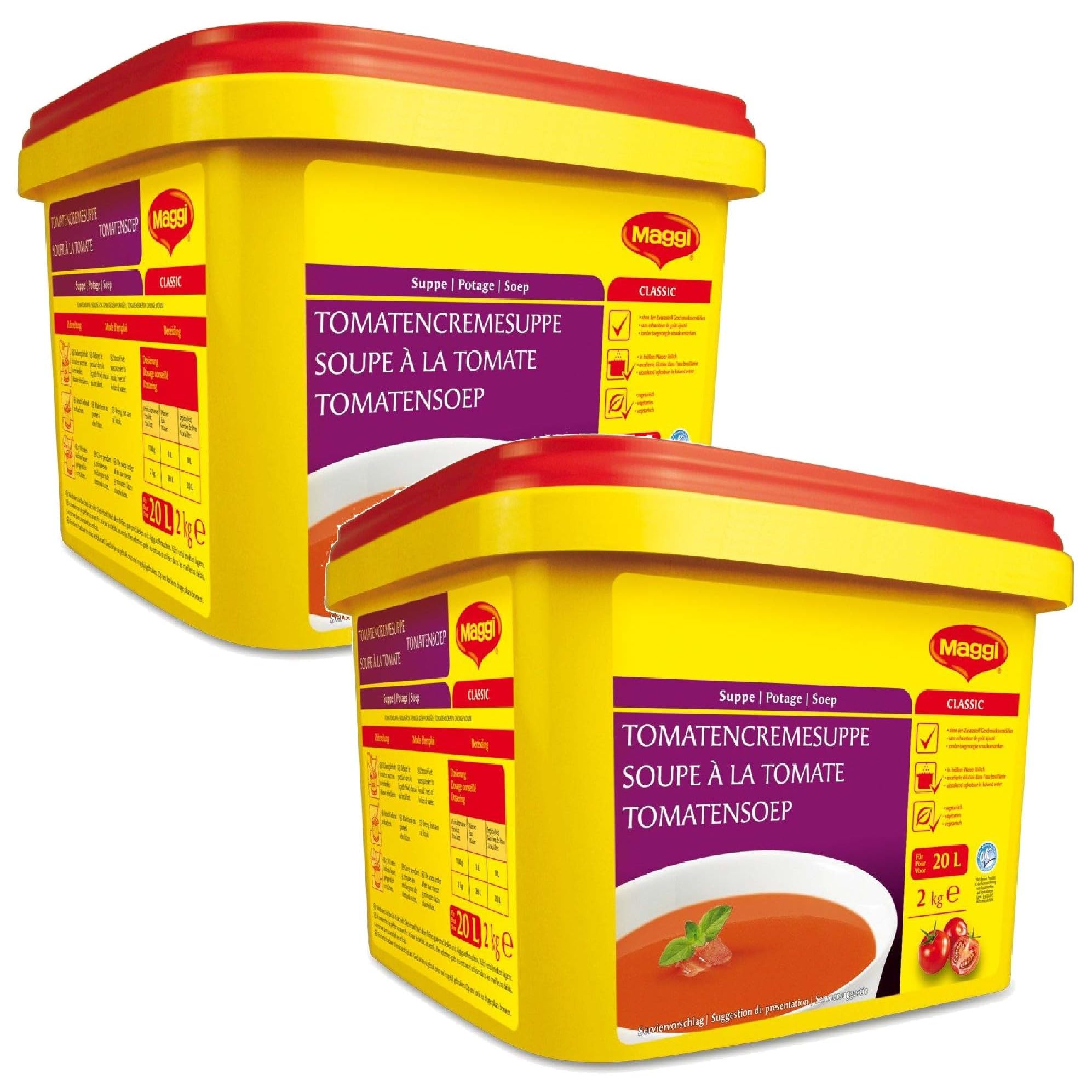 Maggi Tomatencremesuppe, Herzhafte Tomatensuppe, Vegan, 2er Pack (2 x 2 kg)