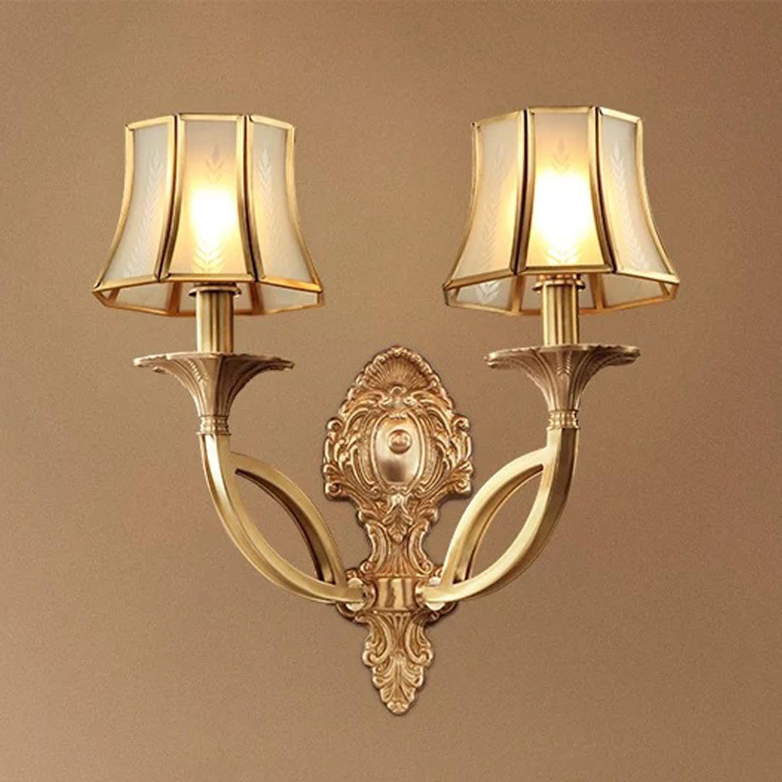 MESOVFCA Elegant Medieval Style Wall Lamp Transparent Glass Shade - Anti-Rust Brass Body for Indoor & Outdoor Use(B)