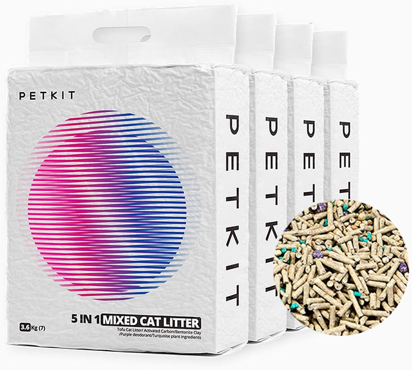 PETKIT 5 in 1 Mixed Cat Litter - 4 Pack, Flushable, Odor Free, Activiated Carbon, Ultra Absorbent and Fast Drying Tofu Cat Litter : Pet Supplies