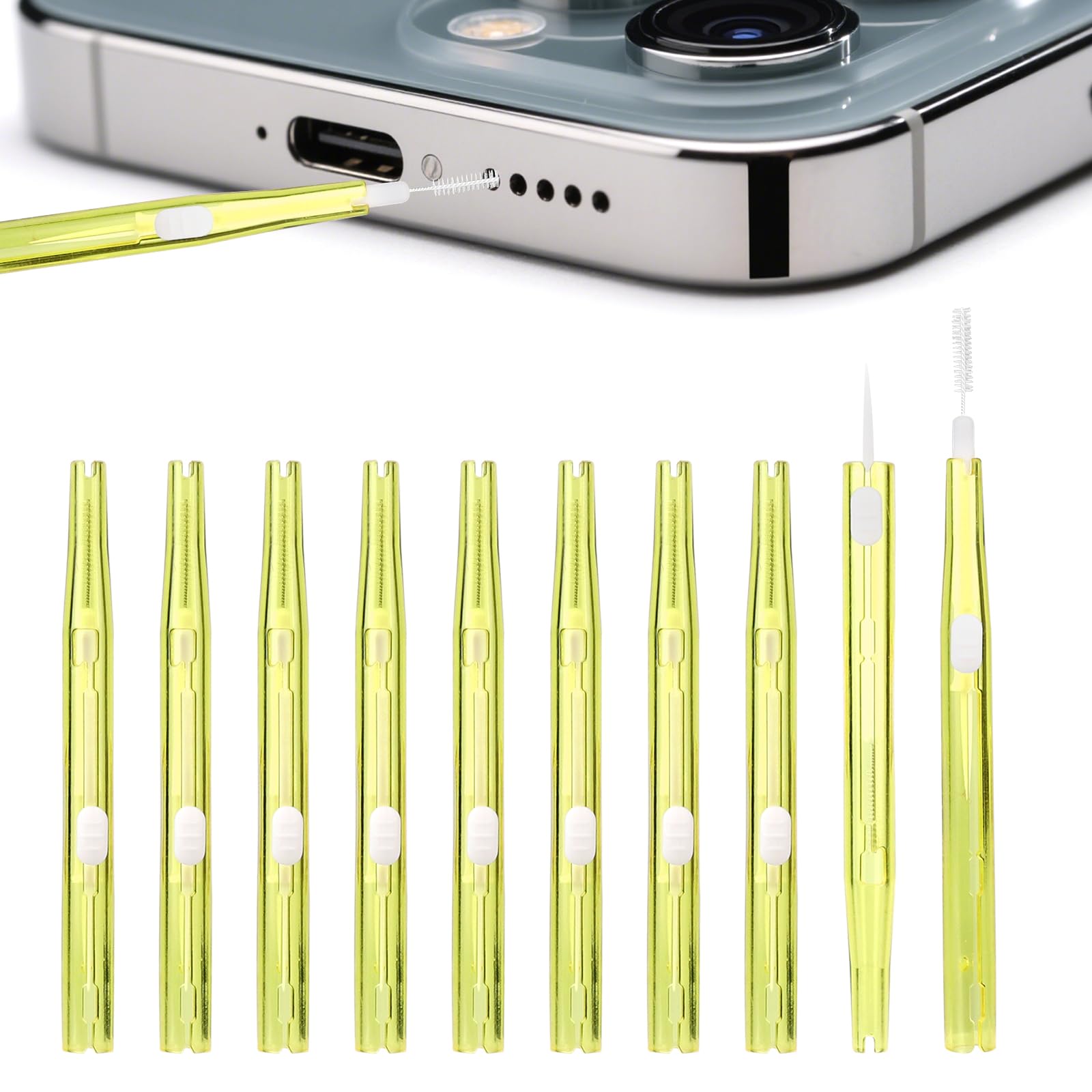 10pcs Phone Cleaning Kit, Anti-Clogging Bristles & Hook Charging Port Cleaning Brush Double-Sided Dust Remover Charger USB C Cleaner Tools for Mobile Phone Earbud Speaker Headphone (Yellow) โ image 1