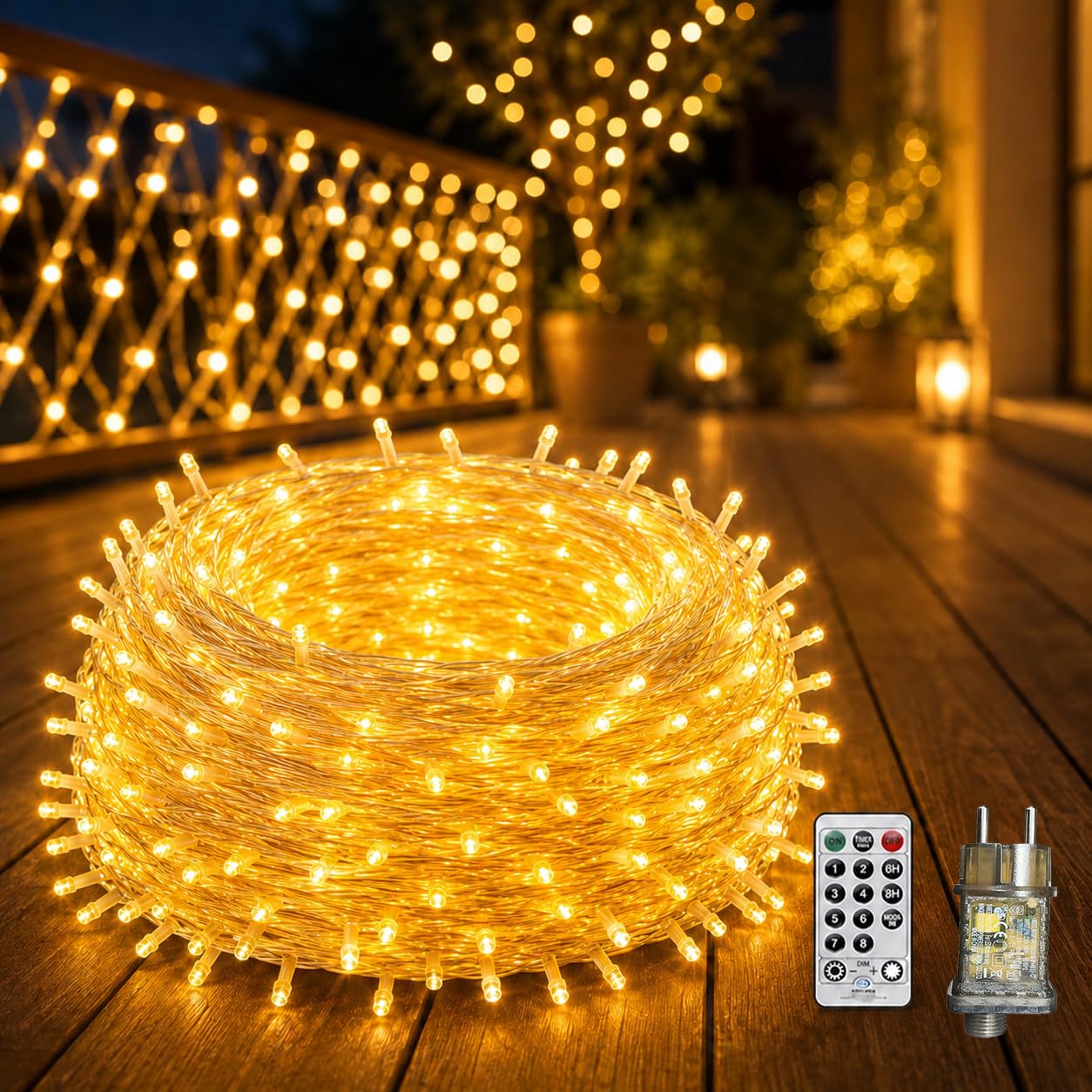CORST 100M Lang Lichterkette Außen mit Stecker,600LED Lichterkette Innen Außen Garten lichterkette Baum Outdoor Wasserdicht mit Fernbedienung Timer 8Modi für Balkon Haus(Warmweiß) Beleuchtung