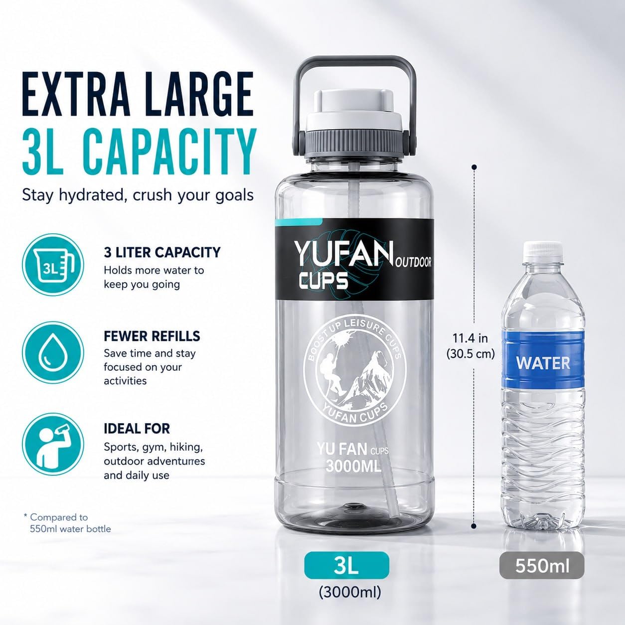 AQUAFIT YUFAN 3L Water Bottle - 100oz Large Sports Jug -3