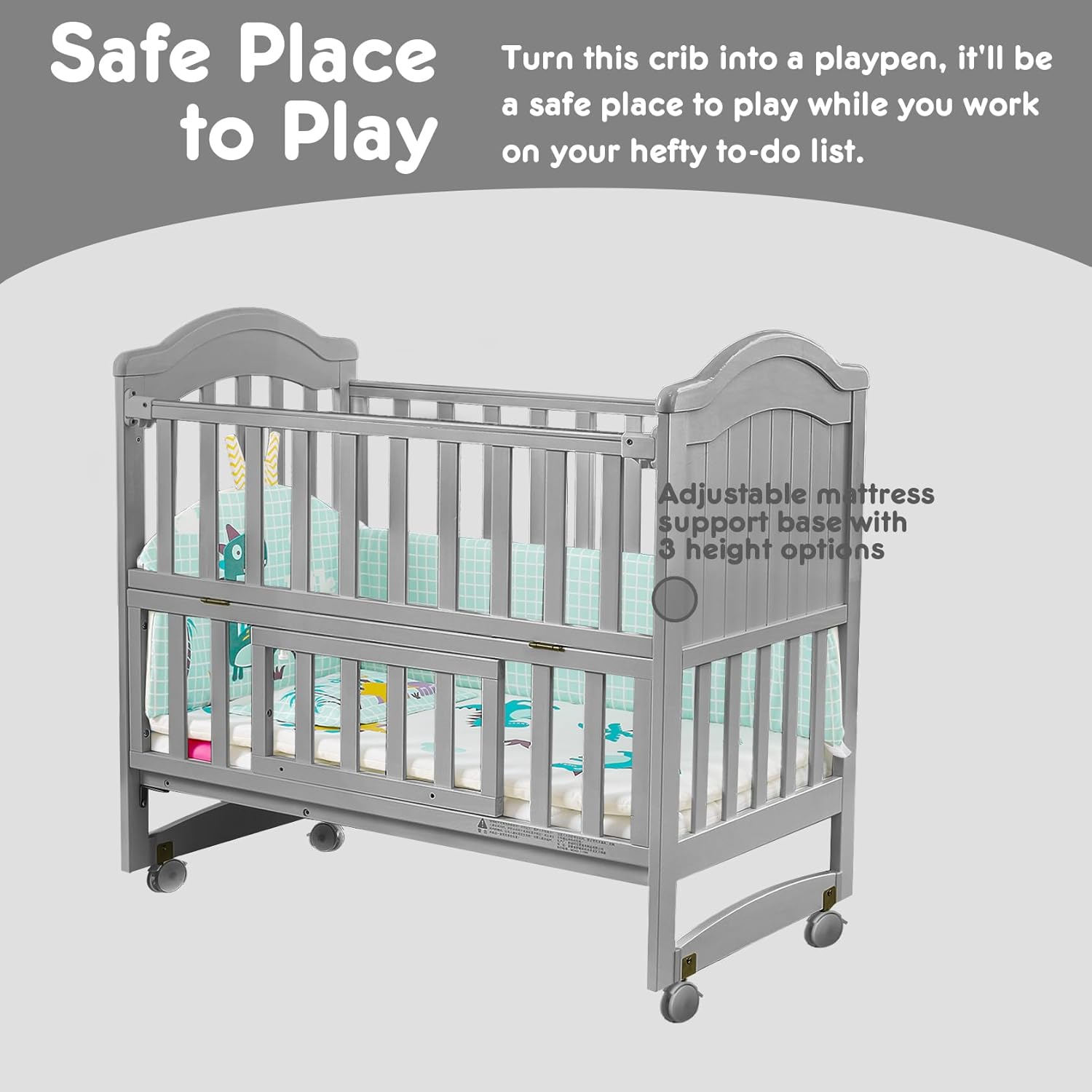 HARPPA Mini Baby Crib in playpen mode with adjustable mattress base