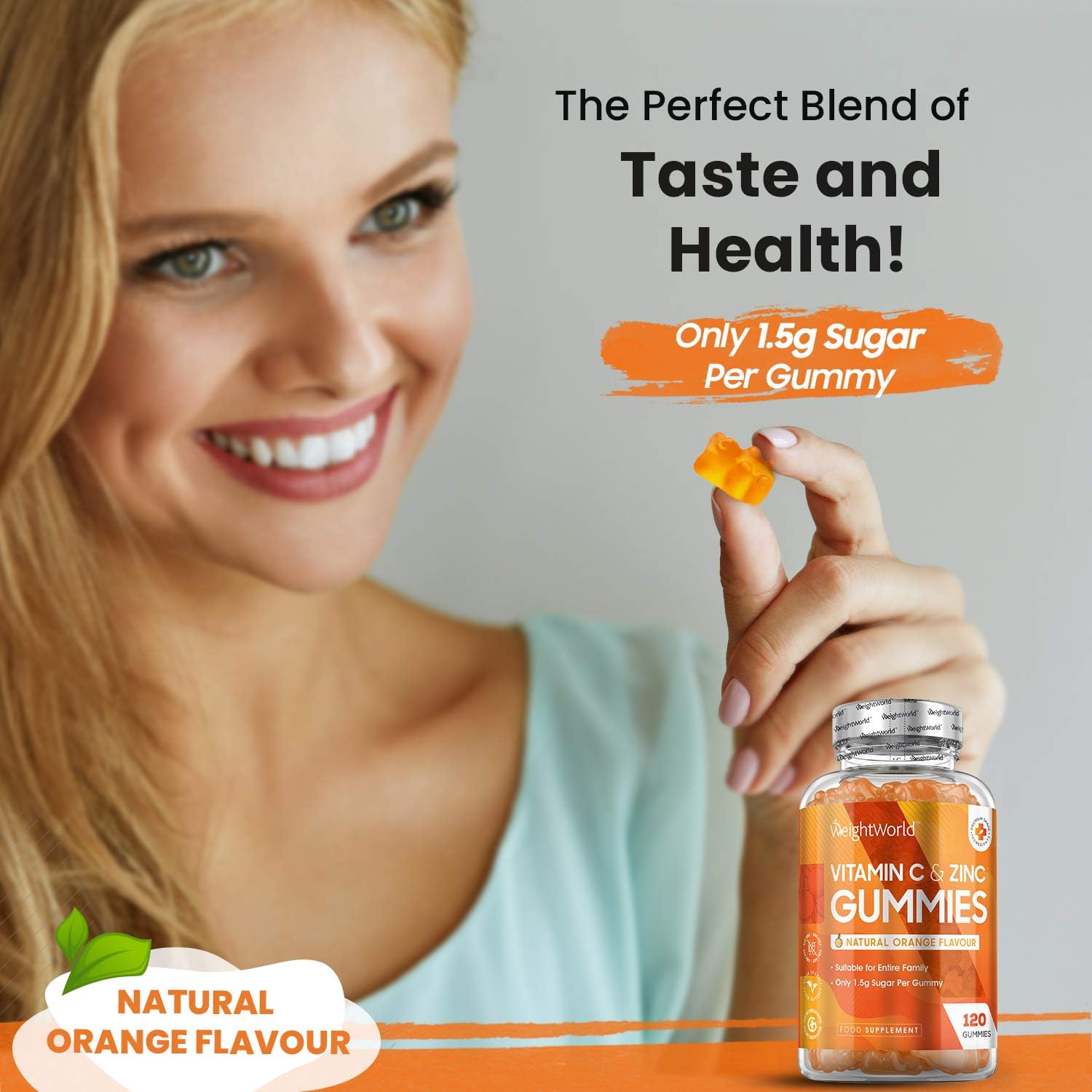 Vitamin C and Zinc Gummies 120 Vegan Gummies (2 Month Supply) Orange