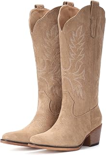IUV Suede Cowboy Boots for Women Mid Calf Western Cowgirl Boots