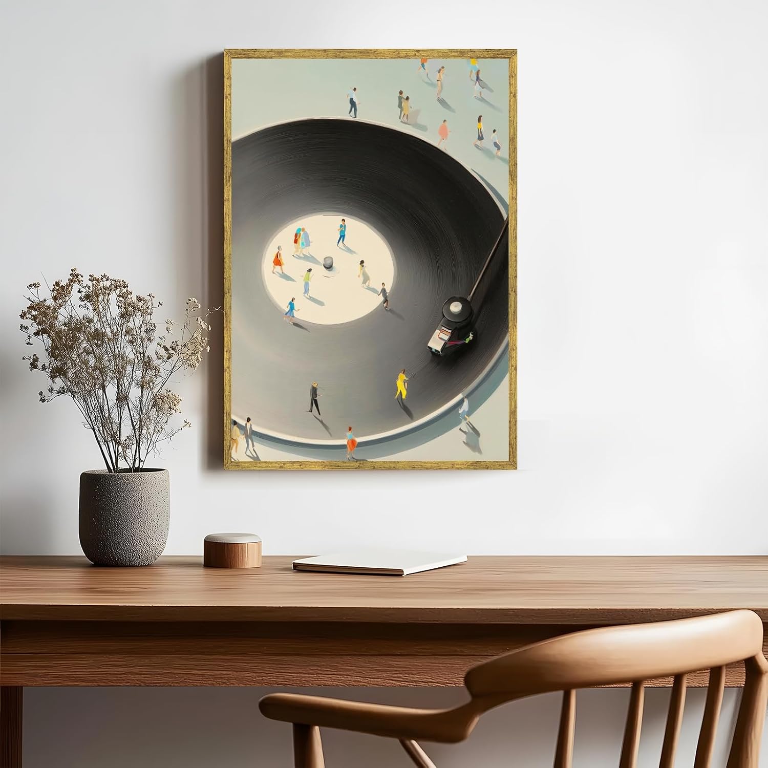 Gold Framed Vinyl Record Player Wall Art Retro Turntable with Tiny Dancers Poster Minimal Living Canvas Prints Modern Surreal Painting Artwork for Bedroom Studio Music Lover Room Decor 12x16inch image 4