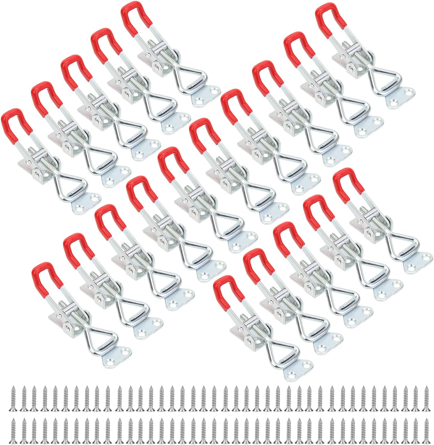 6 Pack Toggle Latch Clamp, Pull Latch, Adjustable Toggle Clamp Latch, Heavy Duty Toggle Latch, 150Kg 330Lbs Holding Capacity (25 Pieces Screws) Red + Silver