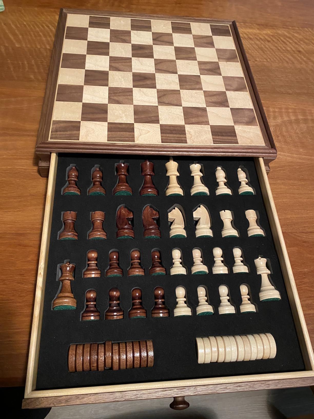 Generic Deluxe Walnut 38 * 38 * 7.6cm Chess & Checker Set with Drawer ...