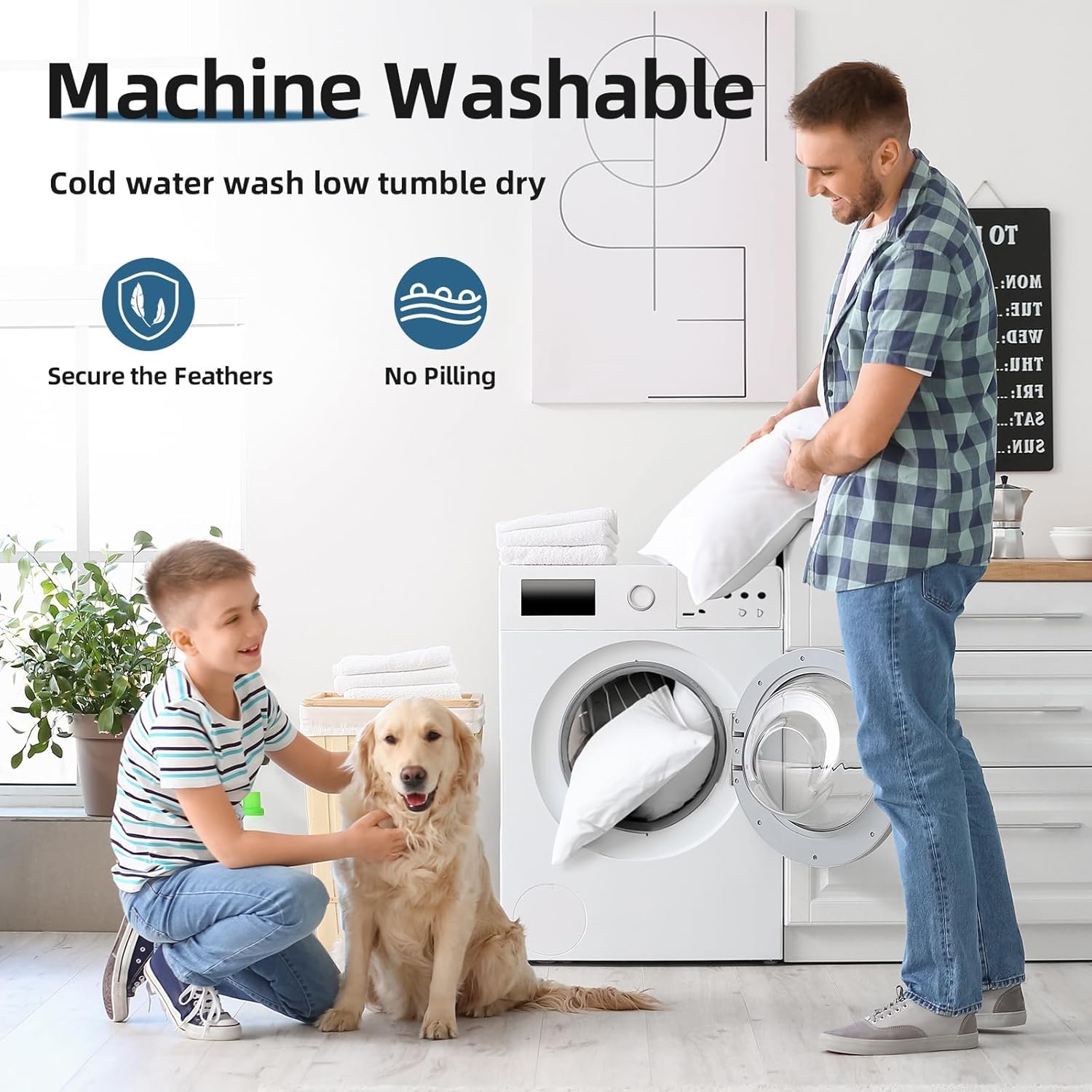 YSTHER 24x24 Euro Pillow Inserts Set of 2, Premium Down Feather Pillows for Couch, Bed & Lumbar Support - Machine Washable, Fluffy Decorative Throw Pillow Inserts (White) - Image 6