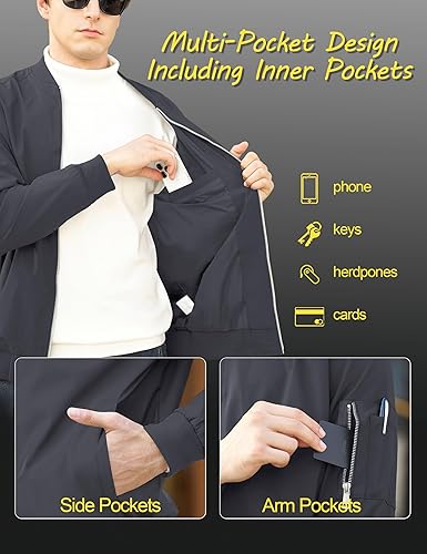 Miniatura 4 de CRYSULLY - Chaqueta estilo casual de hombre para primavera y otoño, delgada, de corte ajustado y ligera para exteriores