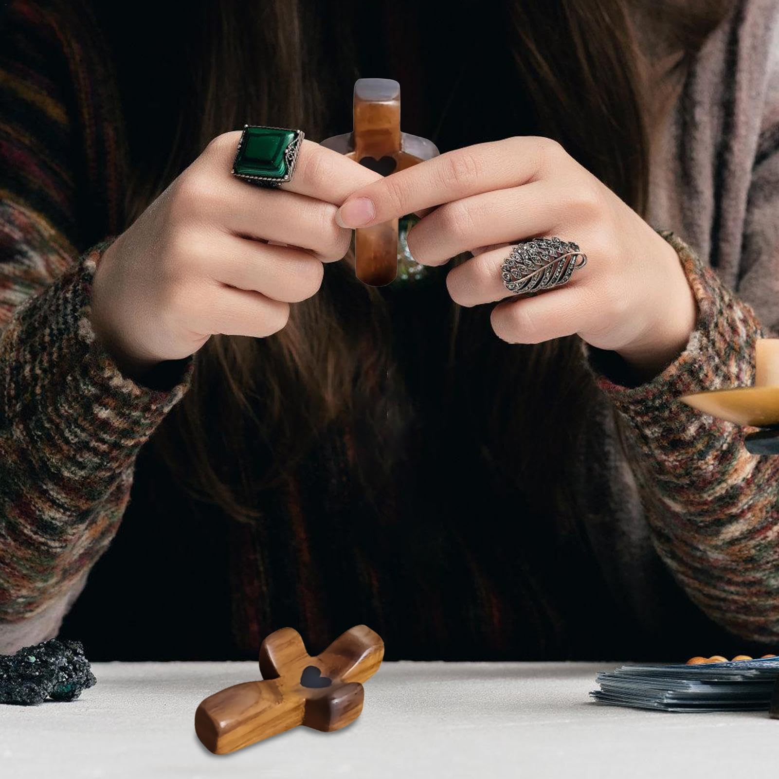 Croce In Legno Intagliato A Mano Con Cuore - 2 Pezzi Per Preghiera - Foto 5