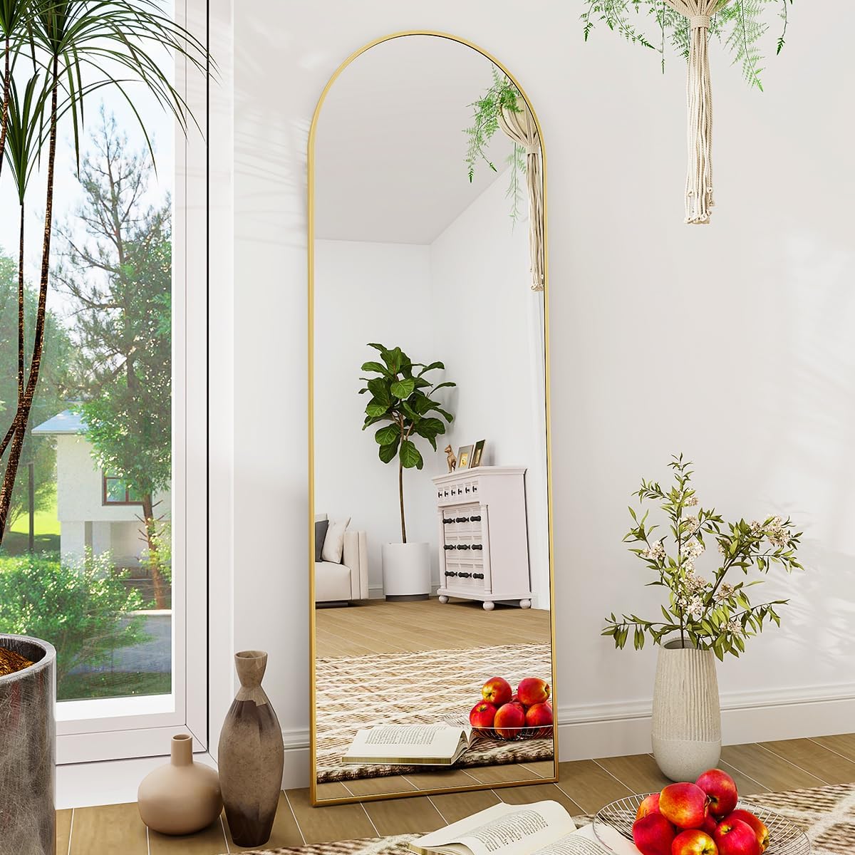BEAUTYPEAK Arch Mirror Full Length, Floor Length Mirror, 59"x16" Wall Mirror Full Length, Floor Mirror Aluminum Alloy Frame Full Body Mirror for Bedroom, Dressing Room, Gold