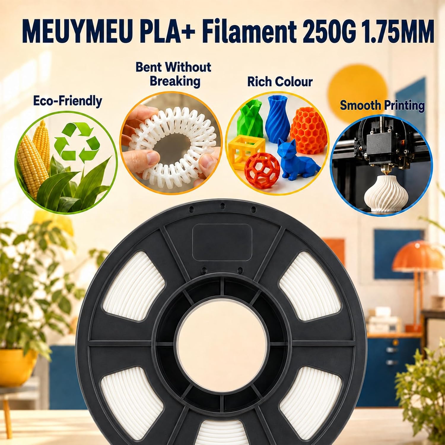 PLA+ Filament Neatly Wound, PLA+ Filament 1.75mm, Dimensional Accuracy +/- 0.03 mm, Fit Most FDM 3D Printers, 250g per Spool, 4 Packs, 1KG Total, Glitter Series: Black, Blue, Purple, Green
