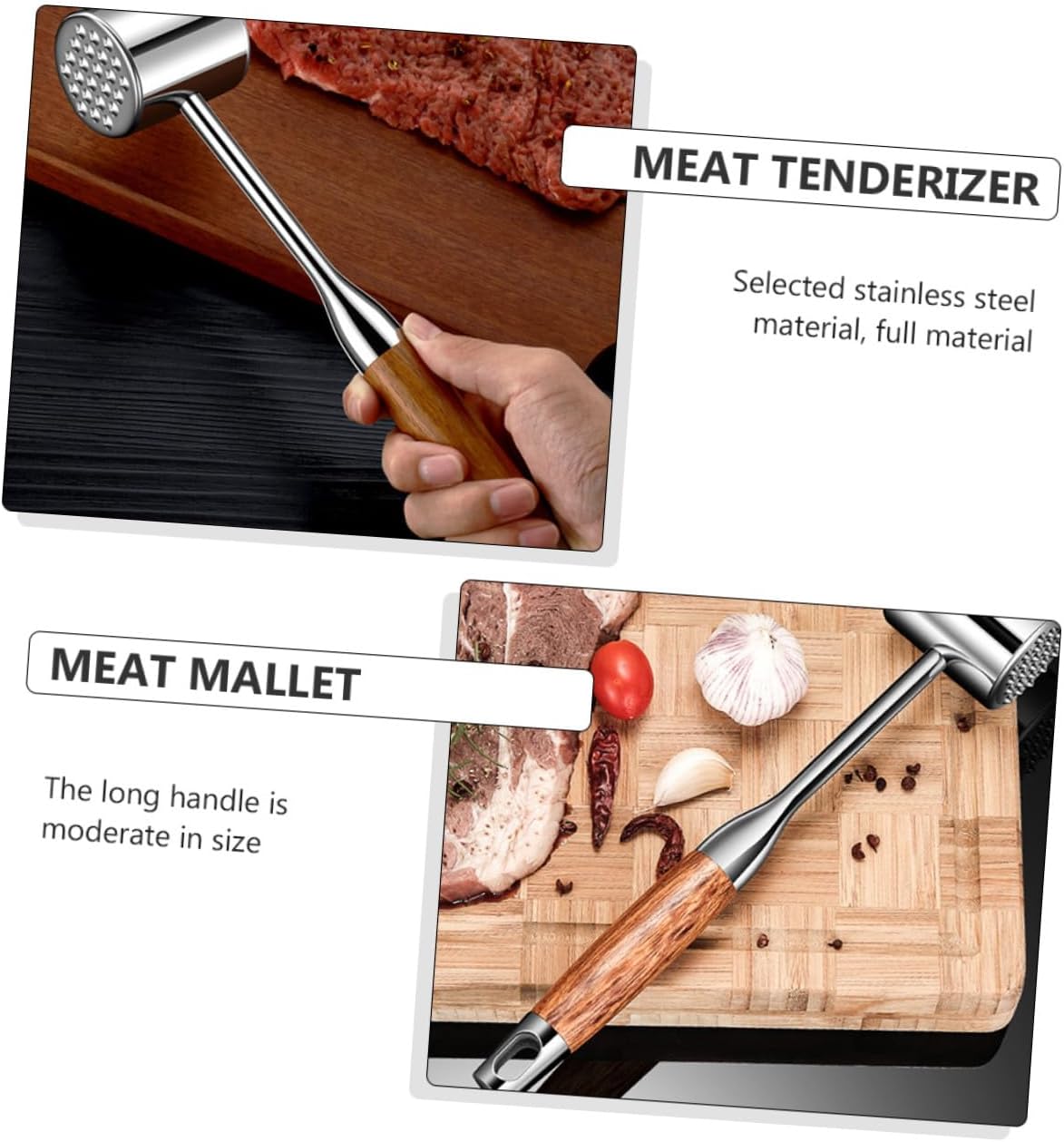 VOSAREA 304 Stainless Steel Meat Pounder Mallet Double-sided Kitchen Tenderizer Hammer for Beef Chicken Pork Home Cooking Tool Random Color