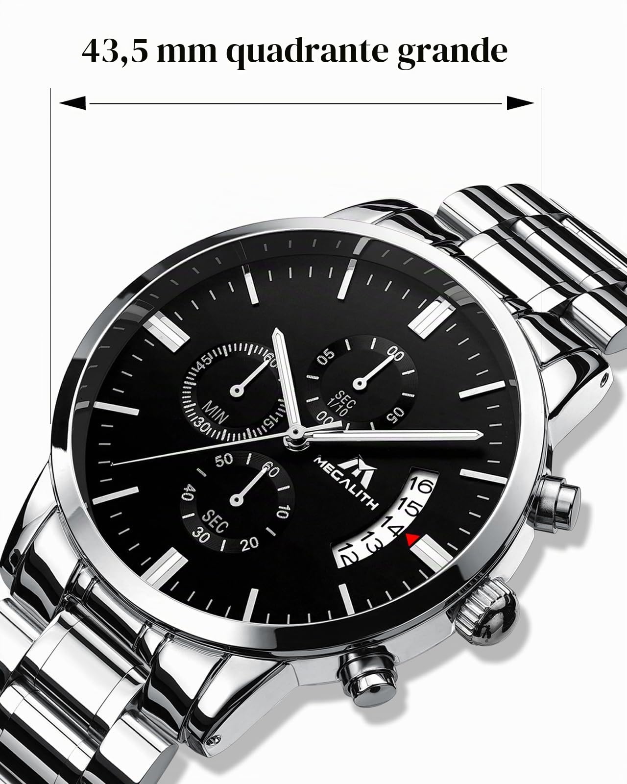 MEGALITH Orologio Uomo Acciaio Cronografo: Impermeabile Orologi da Polso Analogico Luminoso Data - Elegante Regali da Uomo Compleanno e Anniversario per Marito