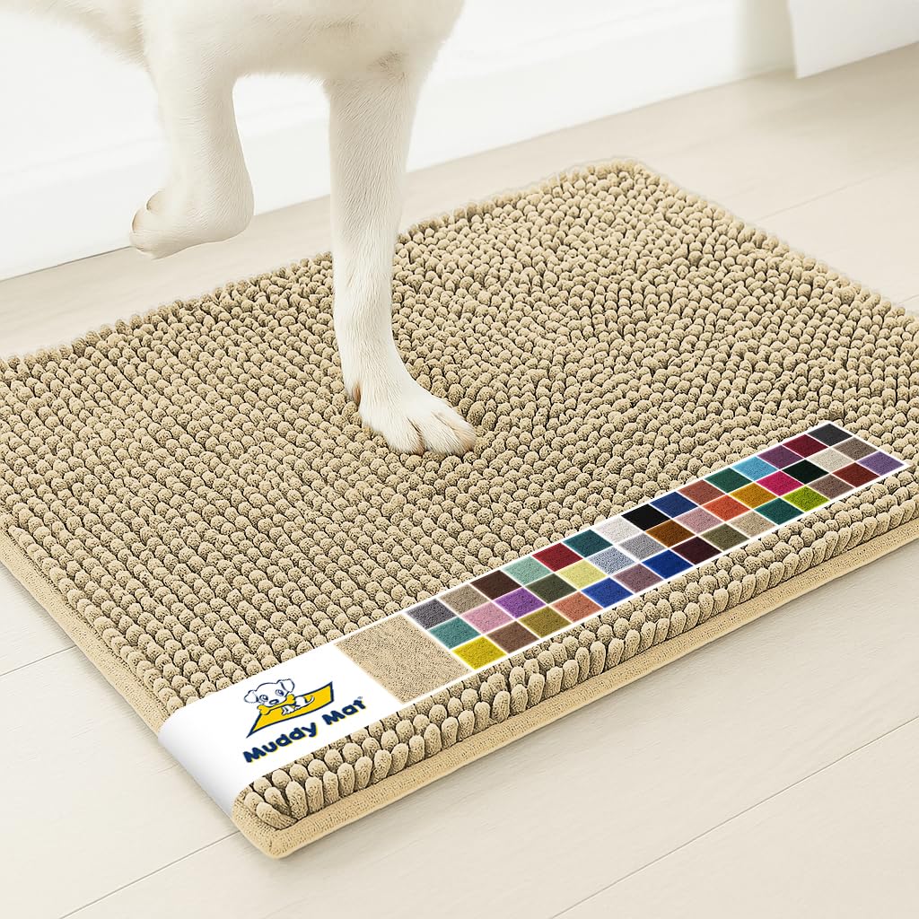 Muddy Mat® | Super Water Absorbent Door Mat Indoor, Microfiber Quick Dry Chenille Entryway Rug, Slip Resistant Front Door Mat, Indoor Mats for Entryway, Machine Washable Pet Rug, Sand 3ft x 8ft