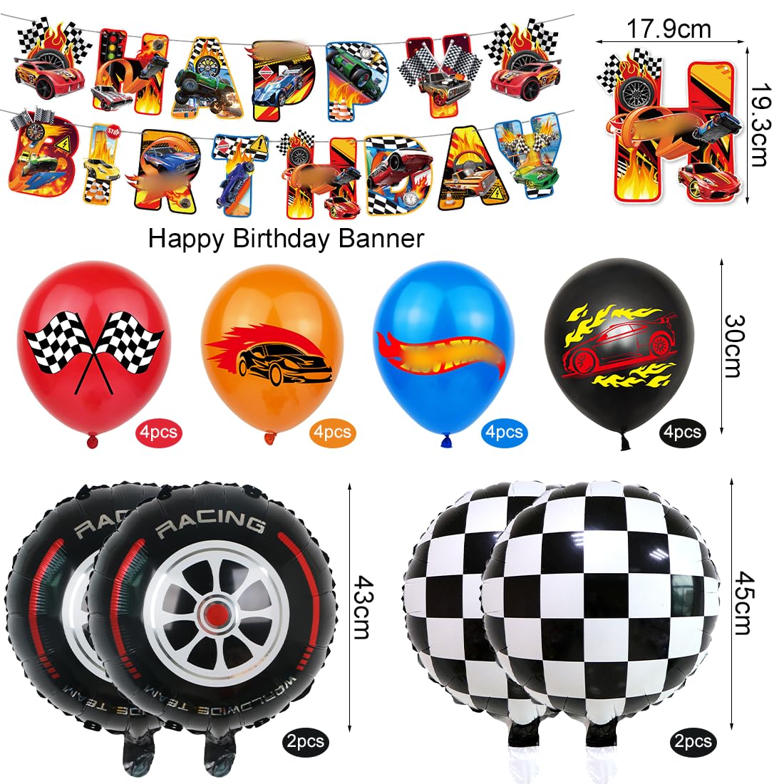 Rennwagen-Luftballons 42 Stück – 30,5 Cm, Latex, Für Geburtstagsdeko