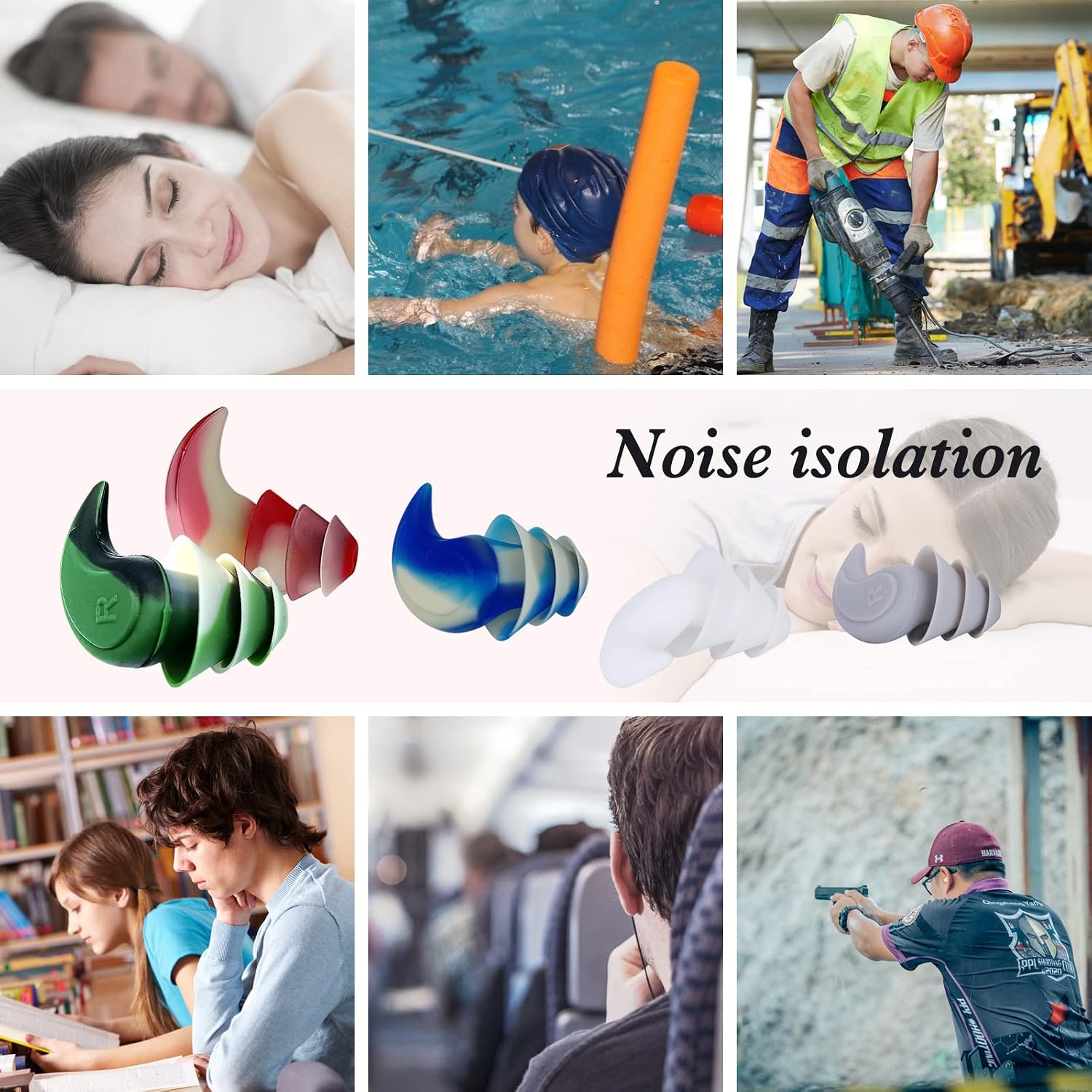 Ear Plugs for Sleeping, Noise Canceling earplugs, Reusable Flexible Silicone, 3 Colors Waterproof Noise Reduction Ear Plugs for Swimming, Travel, Concerts, Airplanes (Camouflage)