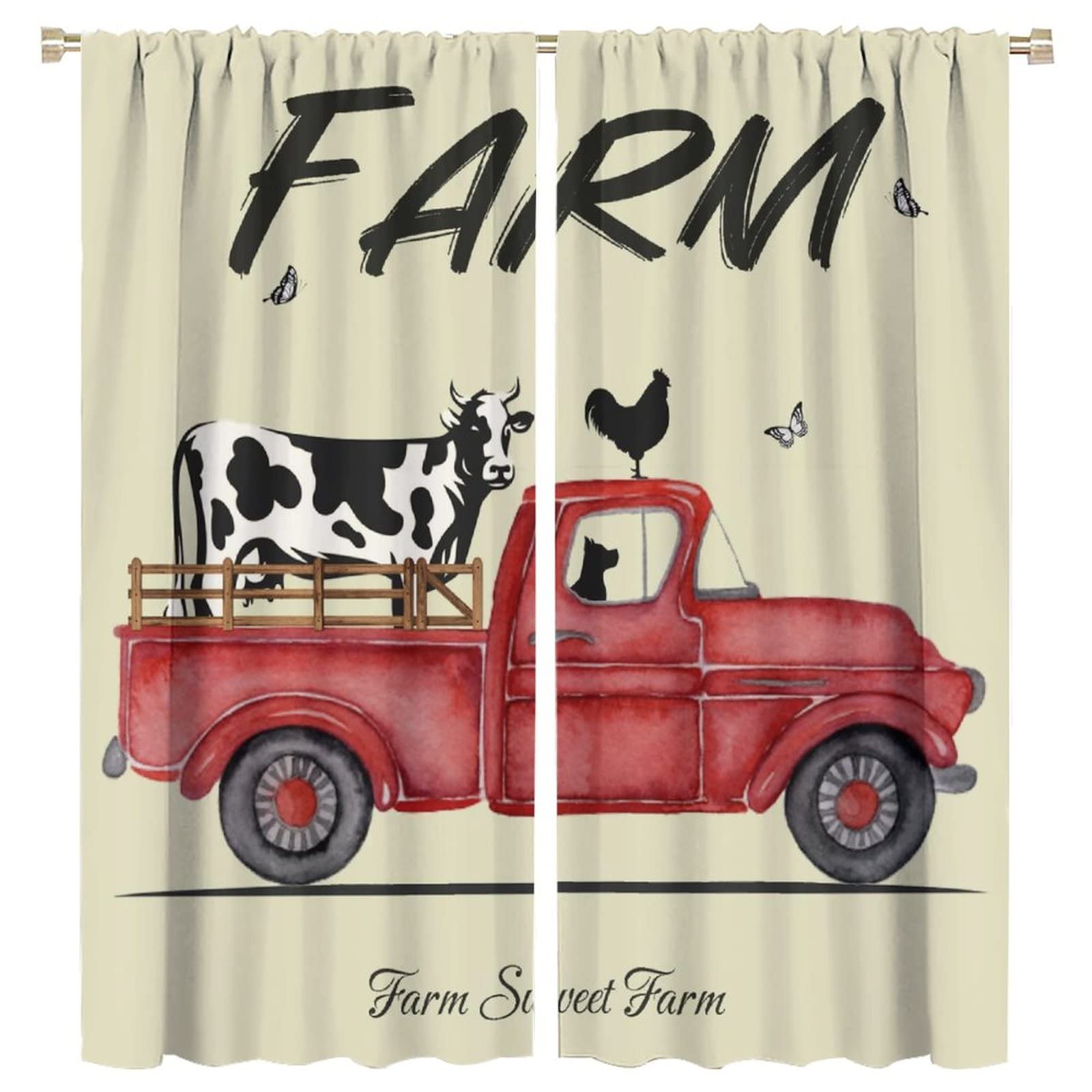 Farm Car Curtain,Rustic Farmhouse Cow Vintage Style Blackout Rod Pocket Window Drapes for Living Room Bedroom Kitchen Bathroom Decor W63xL72in