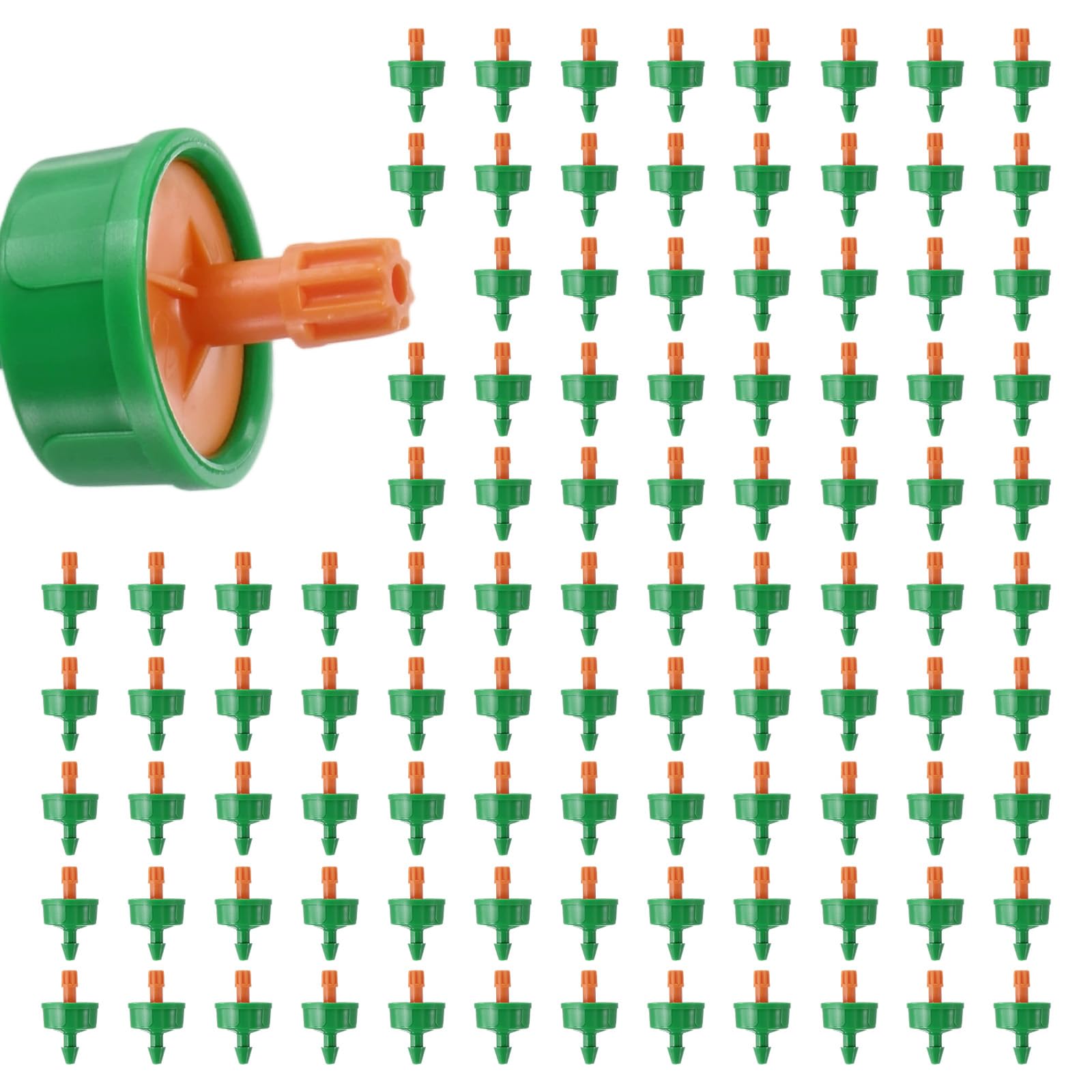 M METERXITY 100-Pack 3.17GPH Pressure Compensating Drippers, Green+Orange