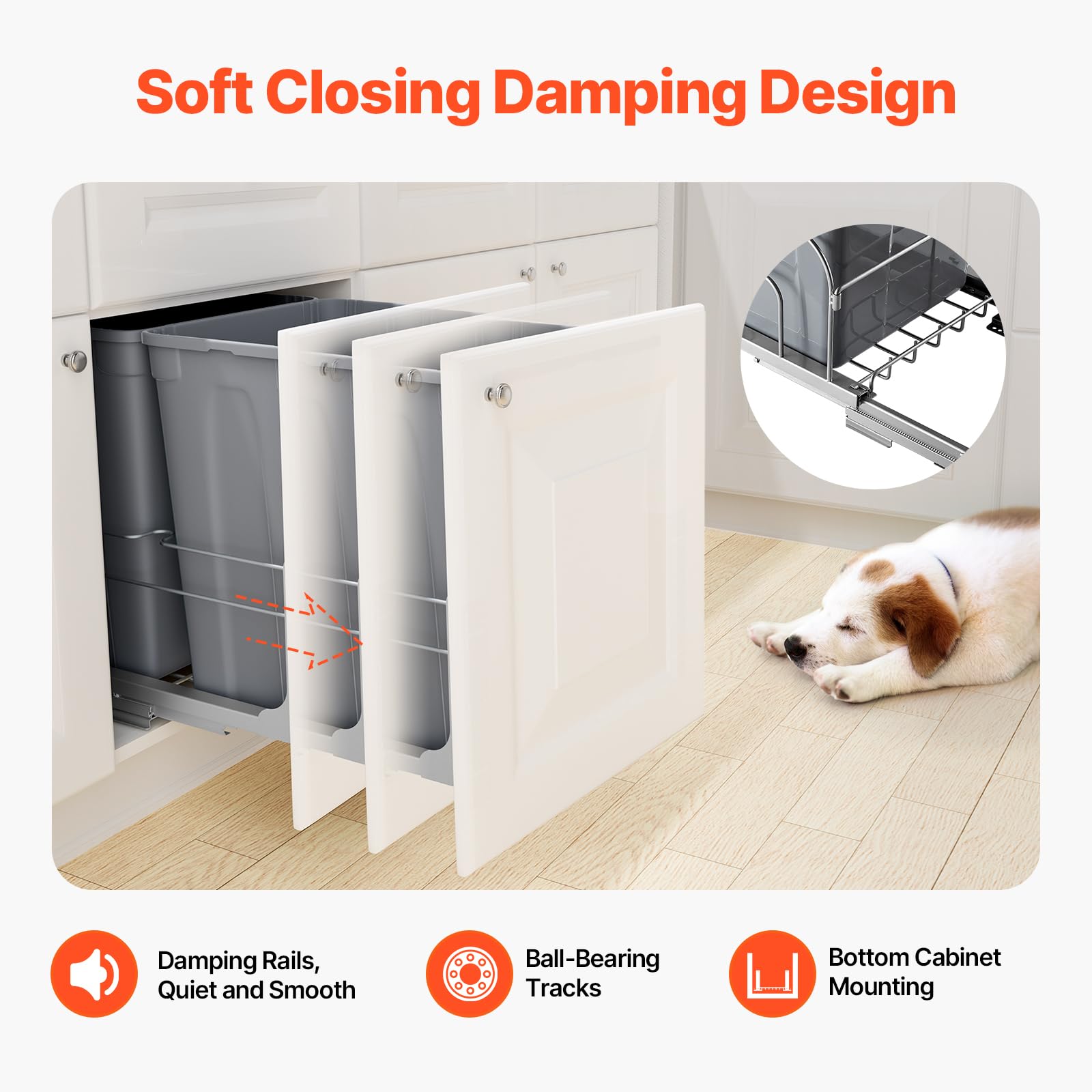 VEVOR ausziehbarer Abfallbehälter (35 Qt x2), doppelter Unterbau-Küchenabfallbehälter, Mülleimer mit Türsatz & Soft-Close-Schieberegler, für Küchenschrank Spüle unter der Theke (grau)