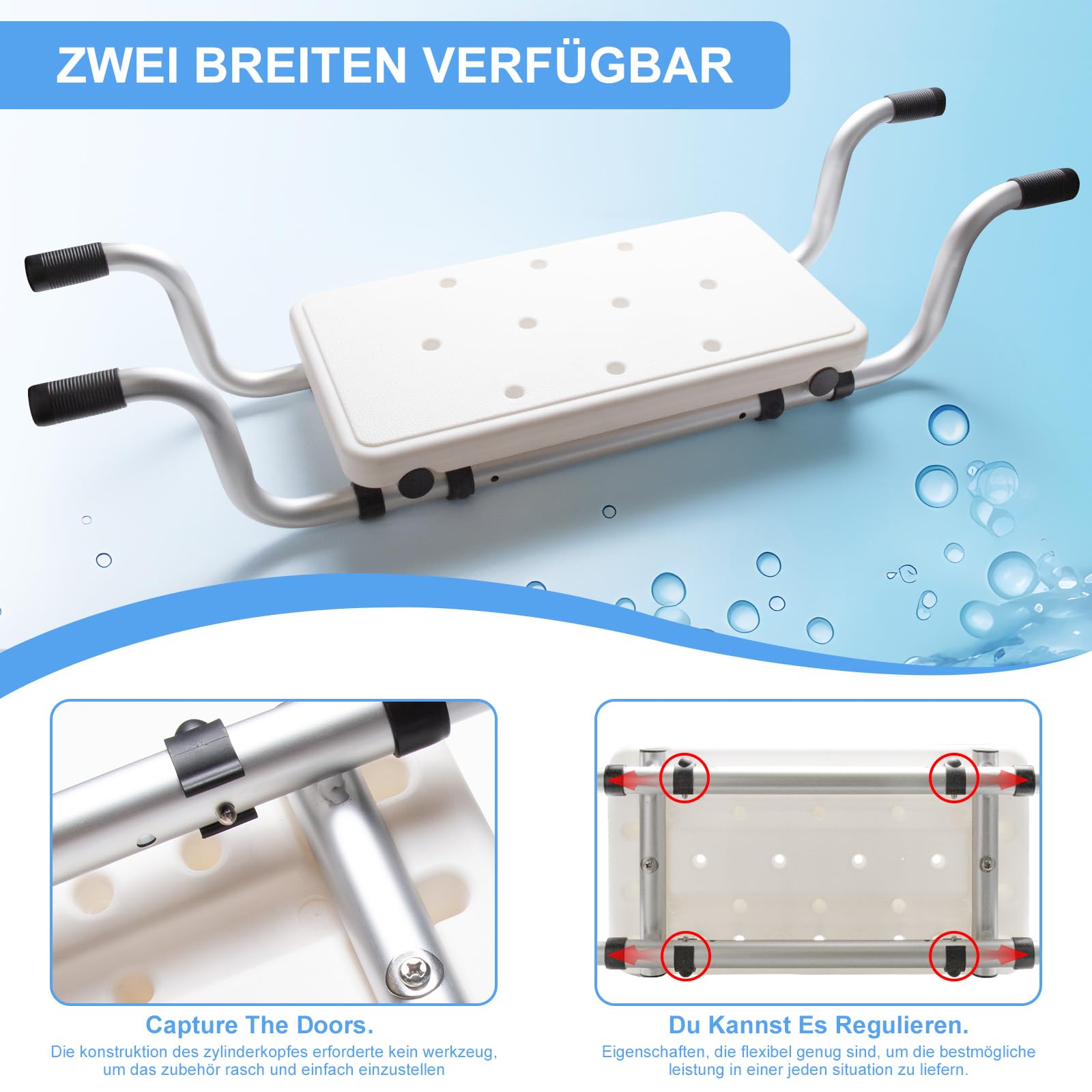 Stołek prysznicowy 3 w 1, OJTOJT wysuwane siedzisko do wanny 72-82 cm krzesło prysznicowe obciążenie 150 kg Aluminiowe wiszące siedzisko wanna dla osób starszych