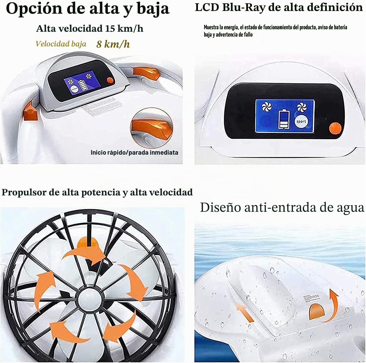 Tabla de surf eléctrica con scooter submarino inteligente, 4 niveles de velocidad, 120 minutos de batería, pantalla LCD, ideal para natación, wakeboard y bodyboard