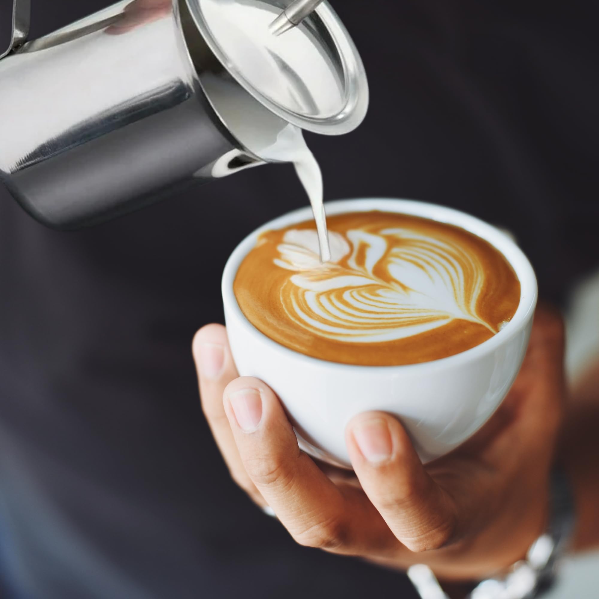 Fonteme Stainless Steel Creamer with Cover 10 oz Medium Metal Milk Jug for Coffee Tea Kitchen or Restaurant Use