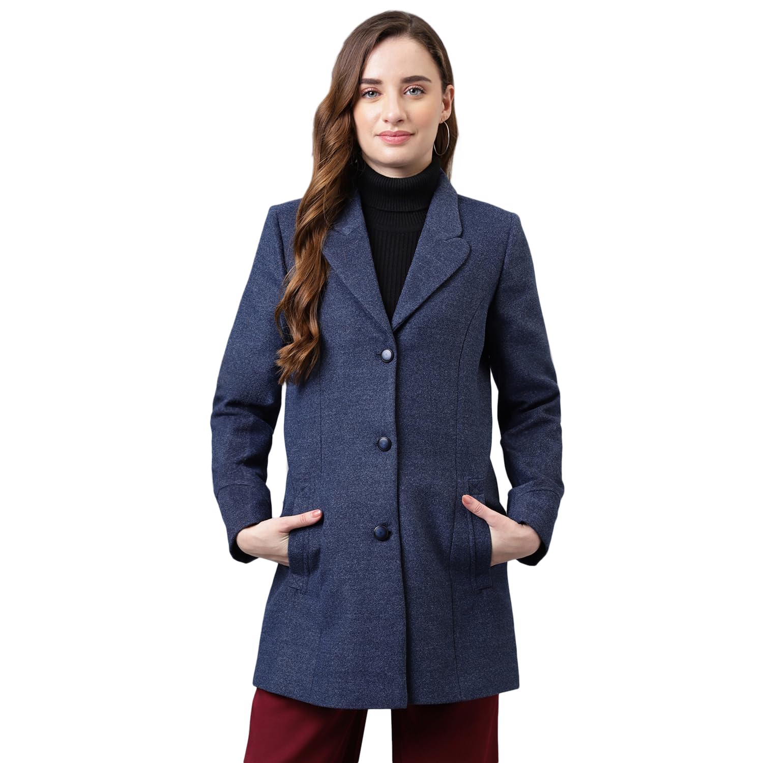 latin quarters Women's Blue Solid Full Sleeve Over Coat Jacket-picture-20