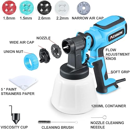 Miniatura 2 de AOBEN Paint Sprayer,750w Hvlp Spray Gun with 4 Nozzles,Electric Paint Gun with 1200ml Container,Spray Paint Gun for Furniture, Cabinets, Fence,