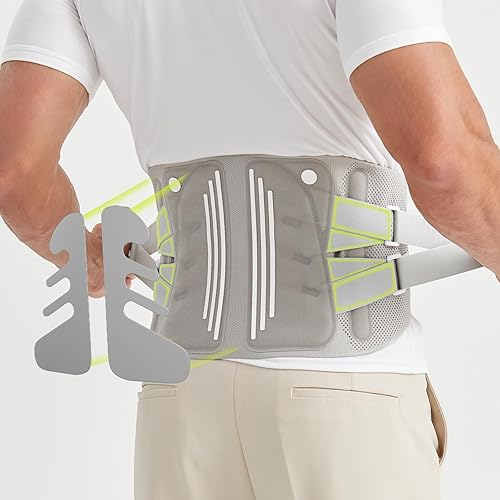 Soporte de espalda para alivio del dolor de espalda baja con placa de soporte 3D, soporte de espalda baja con 4 soportes y correas de soporte