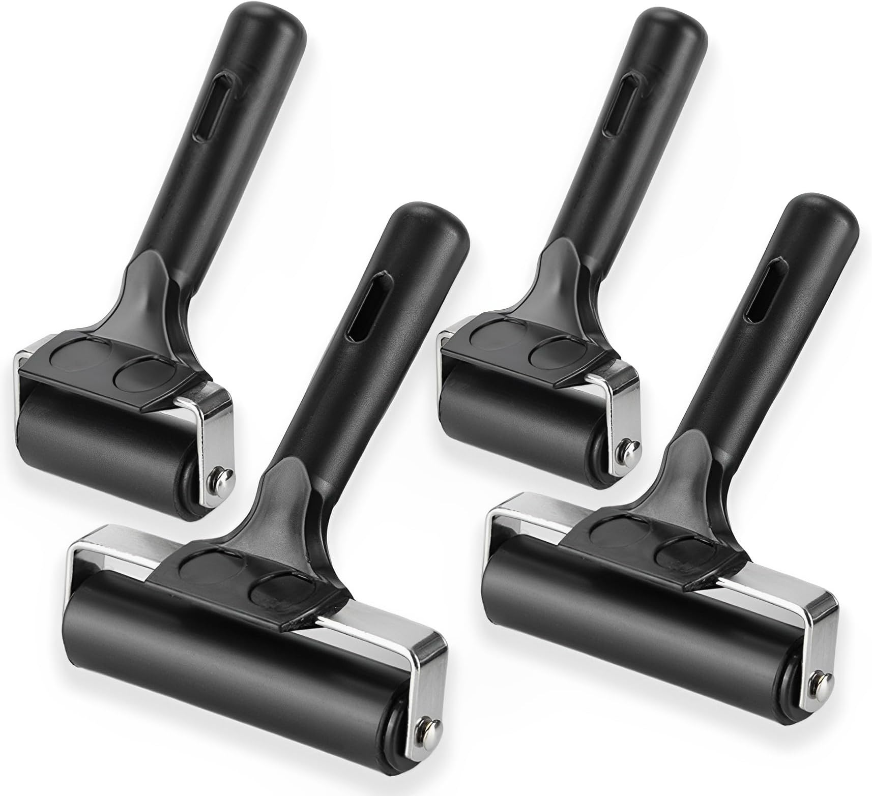 Cheardia 4 Pack Rubber Roller, 4 and 2.4 Inch Brayer Roller Printmaking Brayers, Black Ink Roller Tool for Crafting Wallpapers Stamping Gluing Application