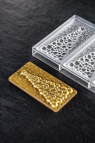 Miniatura 4 de Pavoni PC5037 Molde de barra de chocolate de policarbonato con tres cavidades de árbol de burbujas de Navidad, cada una de 3.031 in x 6.063 in x