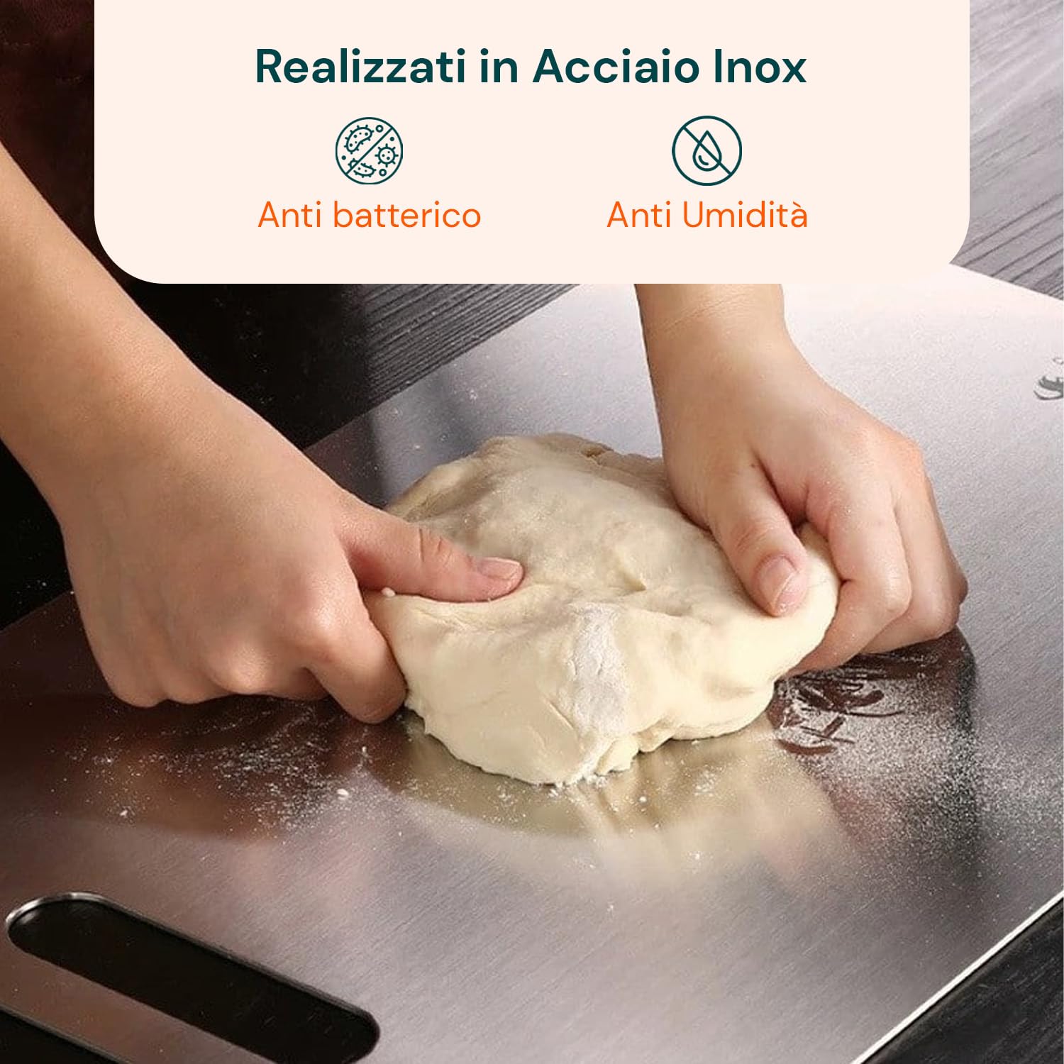 Avilia - Tagliere Acciaio Inox Bifacciale con Manico Forato Set 3 Diverse Dimensioni per Carne Pesce Verdure e Pane Uso Quotidiano Superficie Igienica Antiruggine Salvaspazio