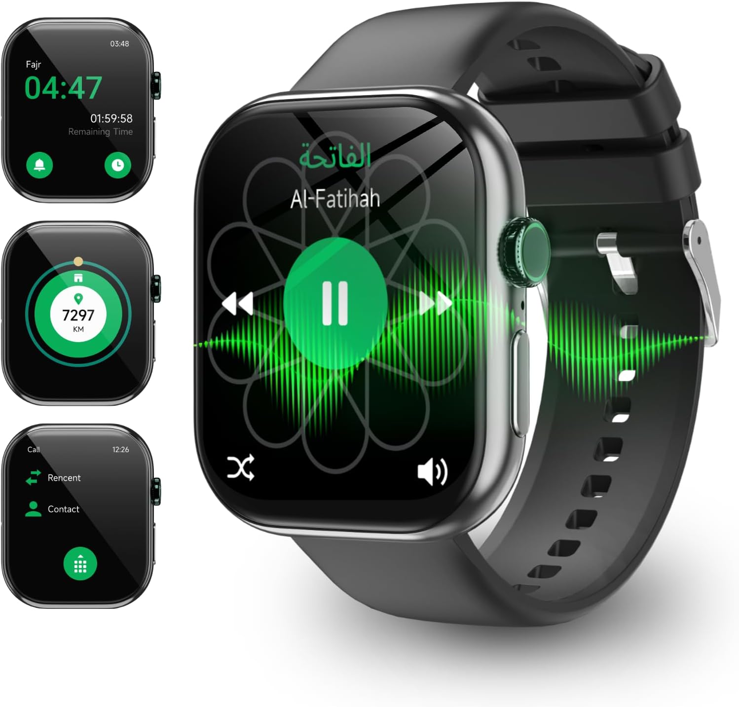 Islamic Quran Watch for Muslim Men, 2.02" KDN Certification Azan Watch with 114 Full Quran Recitation, Prayer Times Reminders, Daily Azkar, Hijri Calendar, Bluetooth Call, IP68