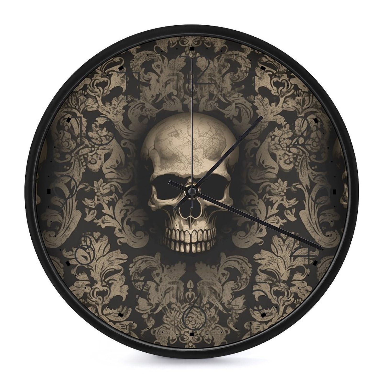 DWVTSLH Gothic Wallpaper Skull Wall Clock 10 Inch Silent Non-Ticking Modern Clocks Battery Operated - Decorative Wall Clocks for Bedroom Living Room Kitchen Office Wall Decor Gift Idea